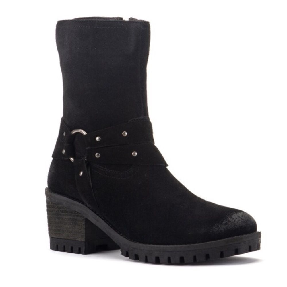 Women's Black Mid-Calf Suede Block Heel Boot